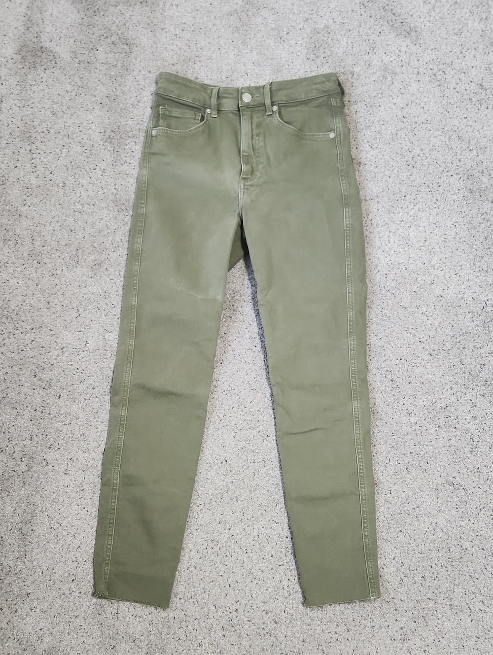 We The Free Olive Green High Rise Skinny Ankle Jeans Raw Frayed Hem Size 27 - Picture 8 of 11